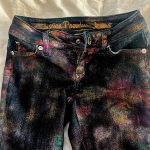 Justice Premium Jeans Super Low Super Skinny Metalic Rainbow Jeans size 12S